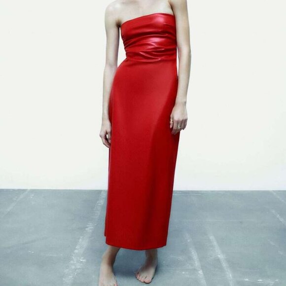 Zara Red Leather Dress - Brand New! - Picture 1 of 3